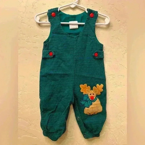 None Other - Vintage 100% cotton plaid embroidered Christmas holiday overalls sz. 3-6mo